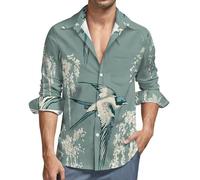 MGDIFYXAA Langarmhemd Herren Klassisch Collar Button Down Langarm Grün Freizeithemd Formelle Party Prom Concert Extra Large Schwalbenzweig Businesshemden mit Taschen 7XL