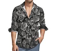 MGDIFYXAA Langarmhemd Herren Klassisch Collar Button Down Langarm Schwarz Freizeithemd Formelle Party Prom Concert Extra Large Rosenwand Businesshemden mit Taschen 6XL