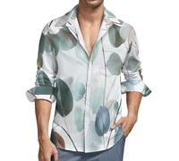 MGDIFYXAA Langarmhemd Herren Klassisch Collar Button Down Langarm Weiß Freizeithemd Formelle Party Prom Concert Extra Large Modische Eukalyptusblätter Businesshemden mit Taschen S