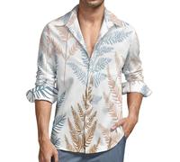 MGDIFYXAA Langarmhemd Herren Klassisch Collar Button Down Langarm Weiß Freizeithemd Formelle Party Prom Concert Extra Large Farnblätter Businesshemden mit Taschen M