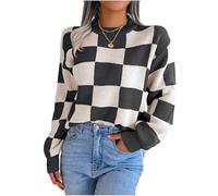 MGDIFYXAA Pullover Für Damen - Pullover Schachbrettpullover Damenbekleidung Casual Tops Damenpullover Plaid Oberbekleidung Langarm Street Wear Stil Bl