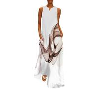 MGDIFYXAA Sommerkleid Damen Lang, Ärmelloses Maxikleid mit Abstrakt Print, Große Größe, Leicht und Luftig, Wellentextur Lockeres Strandkleid im Tanktop-Stil, für Urlaub S