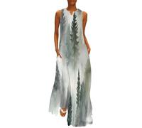 MGDIFYXAA Sommerkleid Damen Lang, Ärmelloses Maxikleid mit Aquarell Print, Große Größe, Leicht und Luftig, Nebelverhangene Kiefern Lockeres Strandkleid im Tanktop-Stil, für Urlaub 4XL