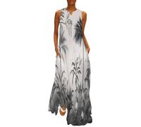 MGDIFYXAA Sommerkleid Damen Lang, Ärmelloses Maxikleid mit Dschungellandschaft Print, Große Größe, Leicht und Luftig, Palmenranken Lockeres Strandkleid im Tanktop-Stil, für Urlaub 5XL