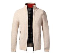 MGDIFYXAA Strickjacken Für Herren - Herbst Winter Warme Strickjacke Männer Fleece Zipper Pullover Jacken Herren Slim Fit Gestrickte Sweatercoat Dicke Strickjacke Pullover Mantel Männer Beige 4XL
