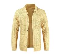 MGDIFYXAA Strickjacken Für Herren - Winterjacke, Lockere Jacquard-Strickjacke Für Herren, Langärmelig, Warm, Einfarbig, Lässiger Herrenmantel, Gelb, 3XL