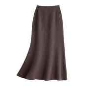 MGDIFYXAA Strickrock Für Damen - Hohe Taille Kaschmir Gestrickter Fischschwanzrock Damen Frühling Herbst Und Winter Eleganter Einfarbiger Hüftrock Schmeichelnder Strickrock Kaffee S