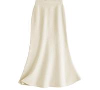 MGDIFYXAA Strickrock Für Damen - Hohe Taille Kaschmir Gestrickter Fischschwanzrock Damen Frühling Herbst Und Winter Eleganter Einfarbiger Hüftrock Schmeichelnder Strickrock Weiß S