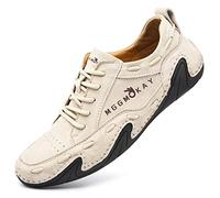 MGGMOKAY Herren Klassische Mokassins Flache Slipper Weich Comfort Freizeit Schuhe,Beige,45