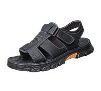 MGGMOKAY Herren Leder Sandalen Herren Outdoor Sport Wandersandalen Beach Ledersandalen,Schwarz,43
