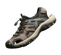 MGGMOKAY Trekkingsandalen Herren Rindsleder Geschlossene Zehe Sommer Sport Wandersandalen,Braun,44