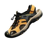 MGGMOKAY Trekkingsandalen Herren Rindsleder Geschlossene Zehe Sommer Sport Wandersandalen,gelb,44