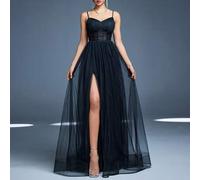 Mgiacy Neues romantisches Off-Shoulder Brautjungfernkleid, plissiertes Rüschenkleid aus Chiffon, Schwarz