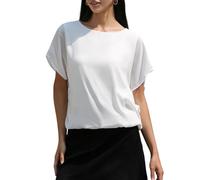 MGizo DtiSpectrum Chiffonbluse Für Damen - Elegante Tunika Aus Zweilagigem Gazestoff Mit Kurzen Fledermausärmeln und Dehnbarem Futter, Transparentes Tüllhemd Mit Rundhalsausschnitt