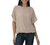 MGizo DtiSpectrum Chiffonbluse Für Damen - Elegante Tunika Aus Zweilagigem Gazestoff Mit Kurzen Fledermausärmeln und Dehnbarem Futter, Transparentes Tüllhemd Mit Rundhalsausschnitt