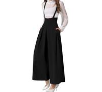 MGizo DtiSpectrum Damen Cropped Hose mit Weitem Bein und Hosenträgern - Hohe Taille, Elegante Latzhose mit Dünnen Schultergurten und Taschen, Plissee-Hose Palazzo