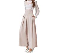 MGizo DtiSpectrum Damen Cropped Hose mit Weitem Bein und Hosenträgern - Hohe Taille, Elegante Latzhose mit Dünnen Schultergurten und Taschen, Plissee-Hose Palazzo