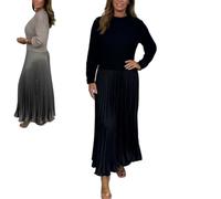 MGYANG Damen Einfarbiger Langarm-Pullover & Plissierter Unterteil Kleid Mode Sweatshirt Oberteil und Plissierter Unterteil Jasperbelly Damenkleid, Schwarz , 3XL