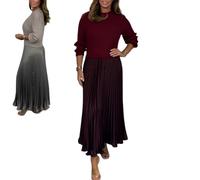 MGYANG Damen-Solid-Farbe Langarm-Pullover & Plissiertes Unterteil Kleid Mode-Sweatshirt-Oberteil und Plissiertes Unterteil Jasperbelly Damen-Kleid