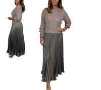 MGYANG Damen-Solid-Farbe Langarm-Pullover & Plissiertes Unterteil Kleid Mode-Sweatshirt-Oberteil und Plissiertes Unterteil Jasperbelly Damenkleid