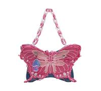 MHADBKH Ästhetische Schmetterlings-Denim-Handtasche mit Acryl-Kette, Crossbody-Tasche, bunte einzelne Schultertasche, Umhängetasche