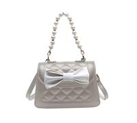 MHADBKH Elegante Handtasche mit Perlenkette, modische Schleife, Umhängetasche, Leder, einzigartige Tasche für Damen, Mädchen, weiß