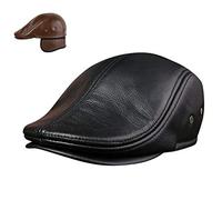 MHGLOVES Herren Leder Baseball Cap Winter Mit Ohrenklappen Beret Gatsby Flatcap Hute,Baskenmütze Flatcap Leder Schiebermütze Newsboy Caps,56-61CM (Braun),Schwarz,L