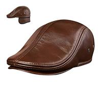 MHGLOVES Herren Leder Baseball Cap Winter Mit Ohrenklappen Beret Gatsby Flatcap Hute,Baskenmütze Flatcap Leder Schiebermütze Newsboy Caps,56-61CM (Braun),Braun,XL