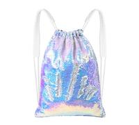 MHJY Meerjungfrau-Pailletten-Tasche, glitzernde Pailletten-Kordelzug, Rucksack, Glitzer, Sport, Tanztasche, glänzend, Reiserucksack, Meerjungfrau lila/silber