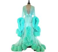 MHNFGDSE Damen Sexy Lange Dessous Robe Transparentes Federkleid Nachthemd Bademantel Nachtwäsche Feder Braut Robe Hochzeit Schal Feder-Robe Party Nachtwäsche Lange Feder Robe,E,One Size
