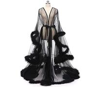 MHNFGDSE Damen Sexy Lange Dessous Robe Transparentes Federkleid Nachthemd Bademantel Nachtwäsche Feder Braut Robe Hochzeit Schal Feder-Robe Party Nachtwäsche Lange Feder Robe,D,One Size