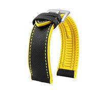 MHYATIO Kompatibel mit Citizen Blue Angel Second Three Generation Sky Eagle Herrenarmband AT8020 JY8078 8085 Kohlefaser-Nylon-Gummi-Armband 22 mm(Black yellow-silver,22mm)