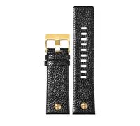 MHYATIO Kompatibel mit Diesel DZ7257 DZ4323 DZ7348 DZ7313 DZ7312 DZ7350 Echtleder-Uhrenarmband for Herren, großes Zifferblatt, vernietetes Rindsleder-Armband(Black gold buckle,32mm)