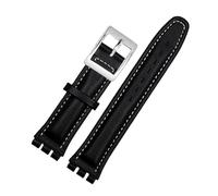 MHYATIO Kompatibel mit SWATCH YCS YAS YGS IRONY Serie Weiches Rindsleder-Armband 17 mm 19 mm Herren-Damen-Armband Blau Schwarz Braun Uhrenarmband mit Werkzeug(06 black white s,19mm)