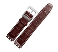 MHYATIO Kompatibel mit SWATCH YCS YAS YGS IRONY Serie Weiches Rindsleder-Armband 17 mm 19 mm Herren-Damen-Armband Blau Schwarz Braun Uhrenarmband mit Werkzeug(07 Brown white,17mm)