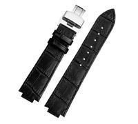 MHYATIO Leder-Uhrenarmband, kompatibel mit LV Tambour L-OUIS VUITTON Q1121, spezielles erhöhtes Uhrenarmband, 21 x 12 mm, Schnellverschluss-Herrenarmband(Black-silver a)