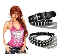 MHYMX Emo Accessoires Gürtel Y2K mit Choker Kette Schwarz Bullet Nietengürtel Leder Gothic Halskette Schmuck Y2K Accessoires für Damen Herren