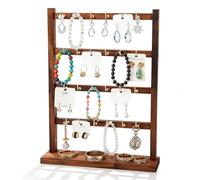 MHYMX Ohrringständer, Schmuckständer Holz 4 Tier Ohrring Halter mit 24 Haken Schmuck Ständer für Ohrringe Ketten Armbänder Schlüsselanhänger