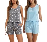MIA LUCCE Damen Schlafanzug Set, süßes Print-Muster, Rundhalsausschnitt - perfekt als Nachtwäsche, Hausanzug und Loungewear, Größen M-XXL