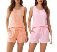 MIA LUCCE Damen Schlafanzug Set, süßes Print-Muster, Rundhalsausschnitt - perfekt als Nachtwäsche, Hausanzug und Loungewear, Größen M-XXL
