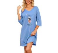 MIA LUCCE Nachthemd Damen Kurzarm, Nachtwäsche Schlafshirt Damen 3/4 Arm