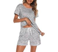MIA LUCCE Schlafanzug Damen Kurz Baumwolle Nachtwäsche Zweiteiler Damen Sommer Pyjama Set Hausanzug Süße Muster Oberteil und Schlafshort Sleepshirt Loungewear mit Rundhals/V-Hals S-XXL