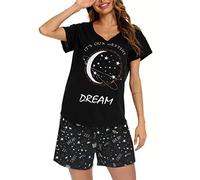 MIA LUCCE Schlafanzug Damen Kurz Baumwolle Nachtwäsche Zweiteiler Damen Sommer Pyjama Set Hausanzug Süße Muster Oberteil und Schlafshort Sleepshirt Loungewear mit Rundhals/V-Hals S-XXL