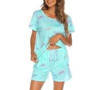 MIA LUCCE Schlafanzug Damen Kurz Baumwolle Nachtwäsche Zweiteiler Damen Sommer Pyjama Set Hausanzug Süße Muster Oberteil und Schlafshort Sleepshirt Loungewear mit Rundhals/V-Hals S-XXL