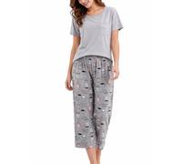 MIA LUCCE Schlafanzug Damen Kurzarm, Capri Pyjama Damen Set Nachtwäsche | Baumwolle Pyjamas for Women, Schlafanzug Frauen, Sleepwear mit Oberteil & 3/4 Schlafhose, Hausanzug für Nacht, Größe S-XXL