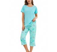 MIA LUCCE Schlafanzug Damen Kurzarm, Capri Pyjama Damen Set Nachtwäsche | Baumwolle Pyjamas for Women, Schlafanzug Frauen, Sleepwear mit Oberteil & 3/4 Schlafhose, Hausanzug für Nacht, Größe S-XXL