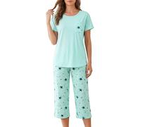MIA LUCCE Schlafanzug Damen Kurzarm, Capri Pyjama Damen Set Nachtwäsche | Baumwolle Pyjamas for Women, Schlafanzug Frauen, Sleepwear mit Oberteil & 3/4 Schlafhose, Hausanzug für Nacht, Größe S-XXL