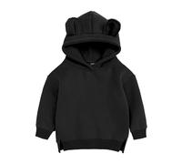 Miaeowve Baby Junge Mädchen Pullover Langarm Gefüttert Oberteil Bärohren Sweatshirt Mit Kapuze Einfarbig Sport Shirt Warm Slim Fit Schwarz 74-80