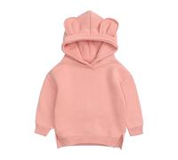 Miaeowve Baby Junge Mädchen Pullover Langarm Gefüttert Oberteil Bärohren Sweatshirt Mit Kapuze Einfarbig Sport Shirt Warm Slim Fit Hellrosa 98-104
