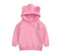 Miaeowve Baby Junge Mädchen Pullover Langarm Gefüttert Oberteil Bärohren Sweatshirt Mit Kapuze Einfarbig Sport Shirt Warm Slim Fit Rosa 80-92
